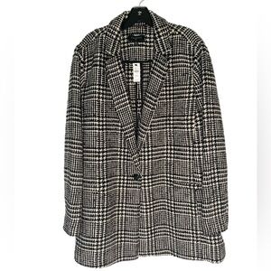 NEW Talbots Womens Wool Blend Black White Houndstooth Blazer Jacket 20W Rt $219